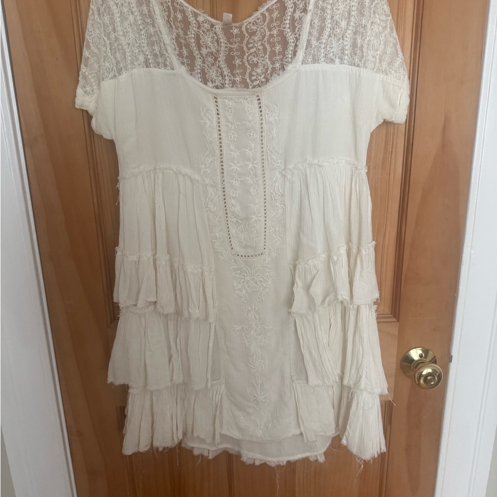 Free People Cream Lace Tiered Tunic